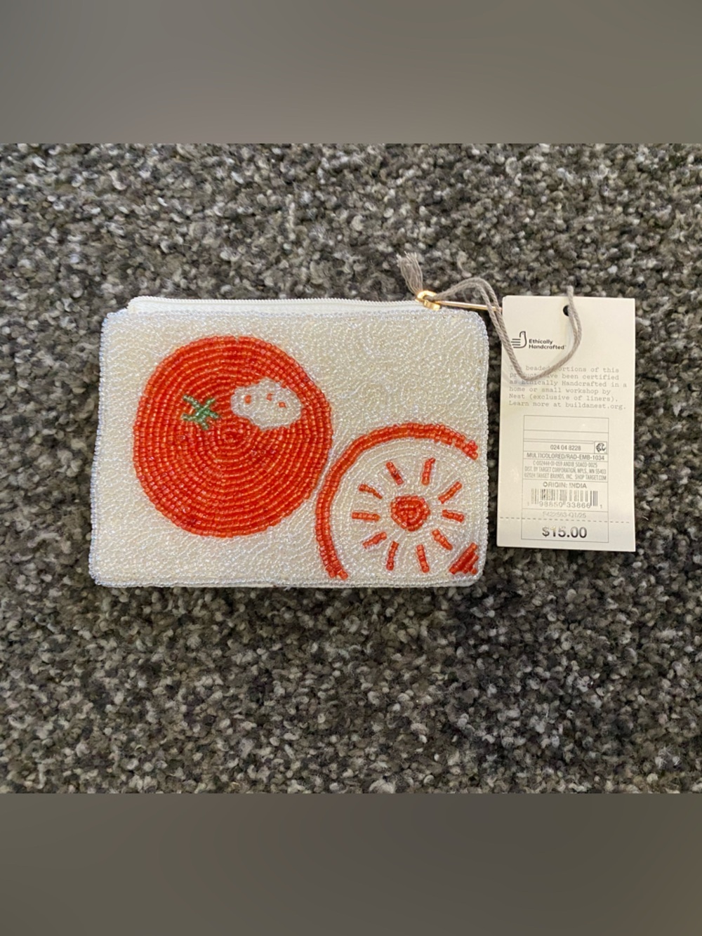 New! A New day tomato beaded pouch purse